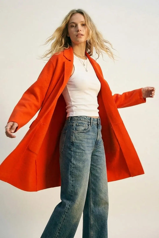 Oversized collar maxi cardigan in orange - ORANGE / ONE - Cardigans
