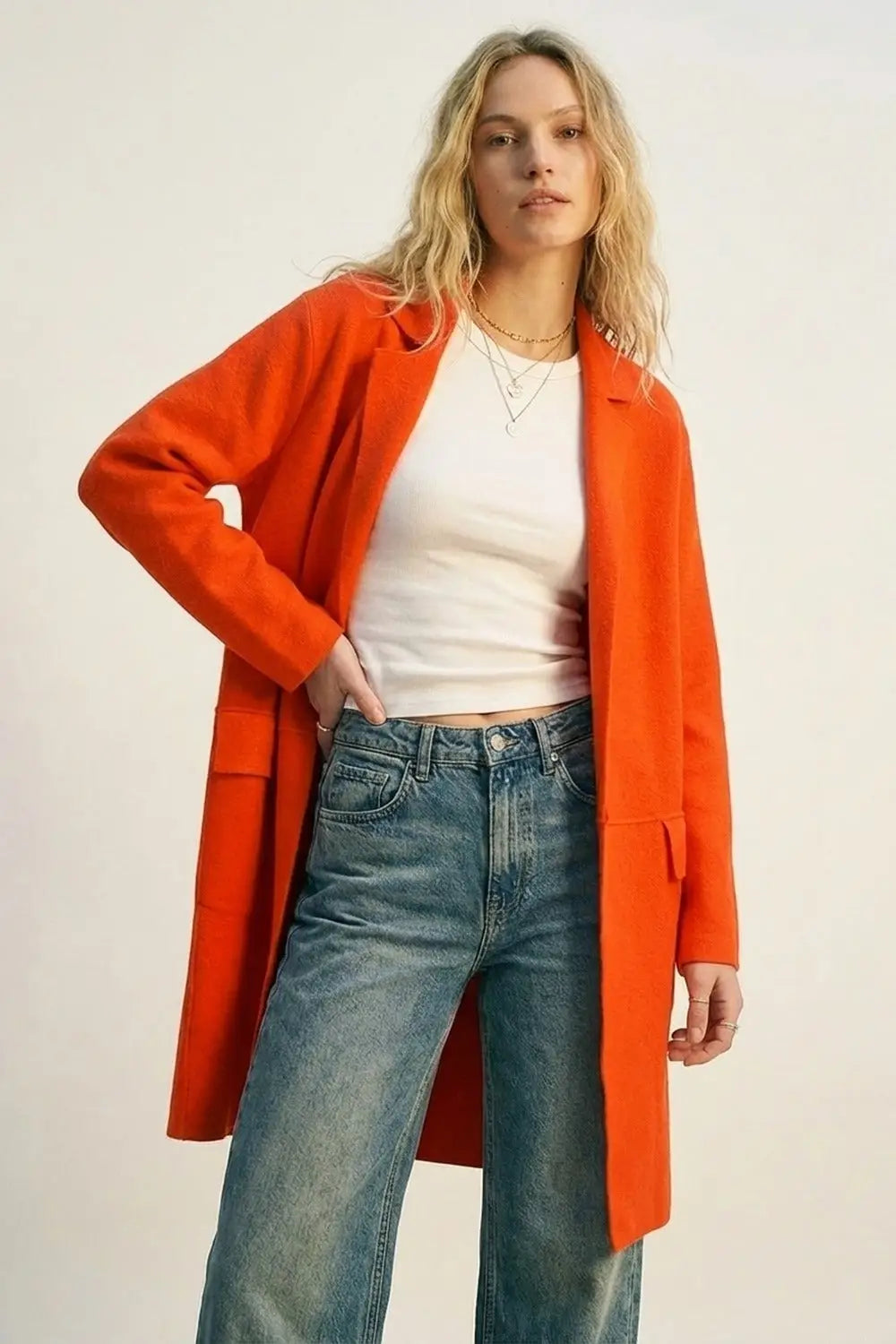 Oversized collar maxi cardigan in orange - ORANGE / ONE - Cardigans