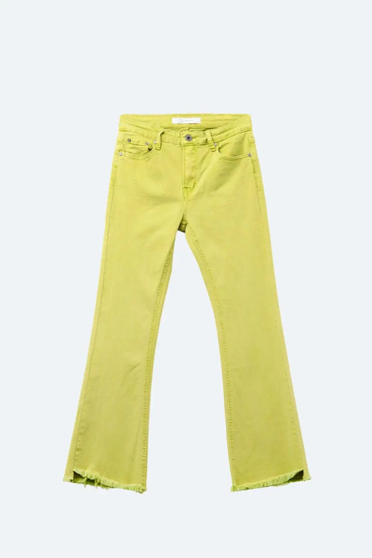 Flare jeans with raw hem edge in lime color - Colored Jeans
