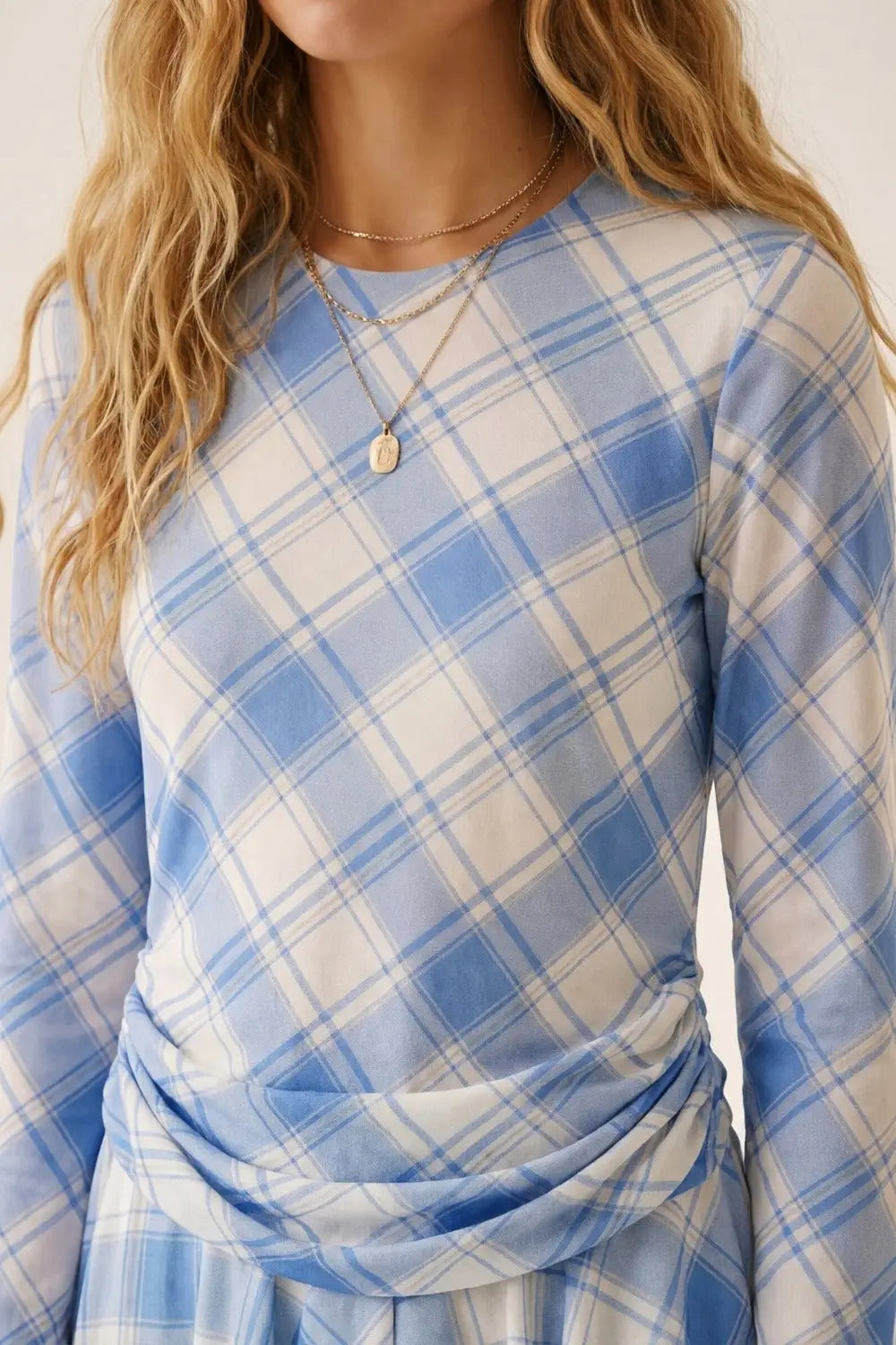 mesh fabric Long Sleeve Asymmetrical Dress in blue - Dresses
