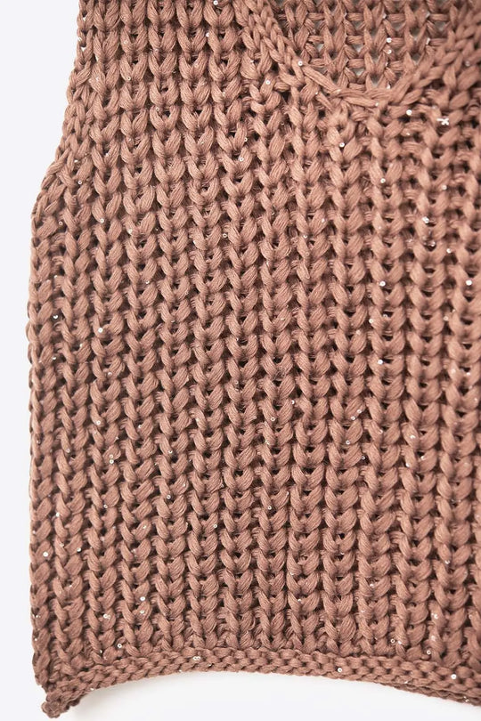 Brown Chunky Knit V-Neck Sweater Vest - BROWN / ONE - Sweaters