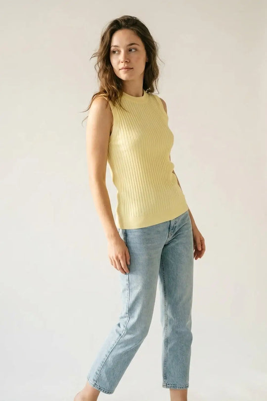 Yellow Sleeveless Ribbed Knit Top - YELLOW / ONE - Tops