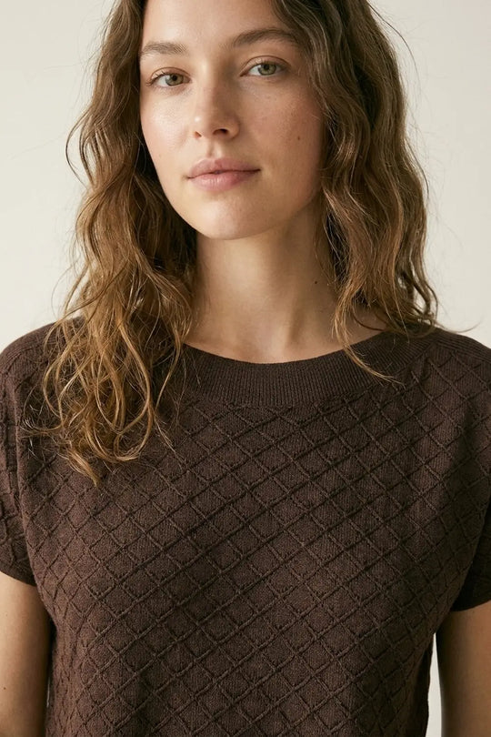 Brown Knit Short Sleeve Relaxed Fit Sweater - BROWN / ONE - Sweaters