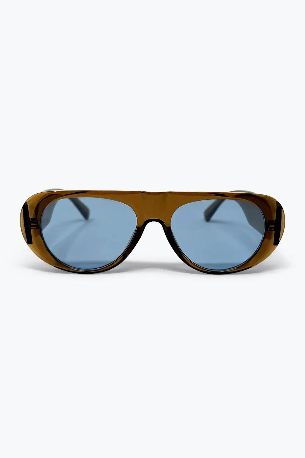 Brown Frame Blue Lens Oversize Sunglasses - BEIGE / ONE - Sunglasses