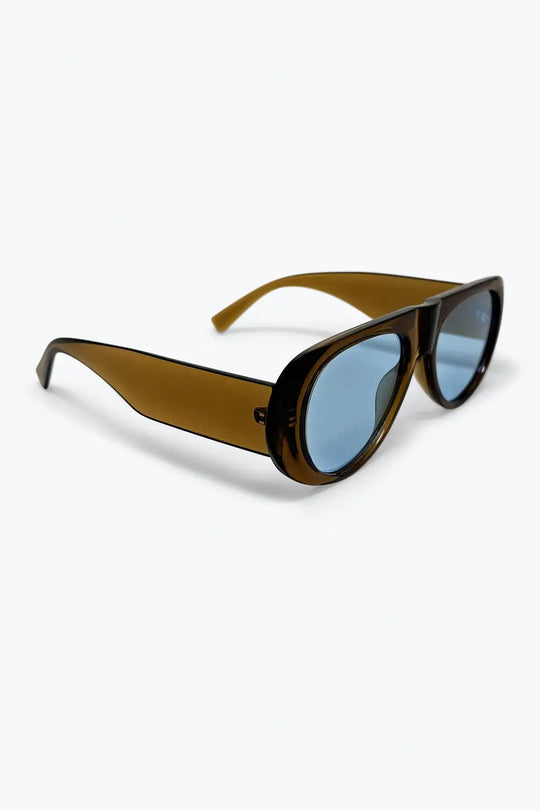 Brown Frame Blue Lens Oversize Sunglasses - BEIGE / ONE - Sunglasses