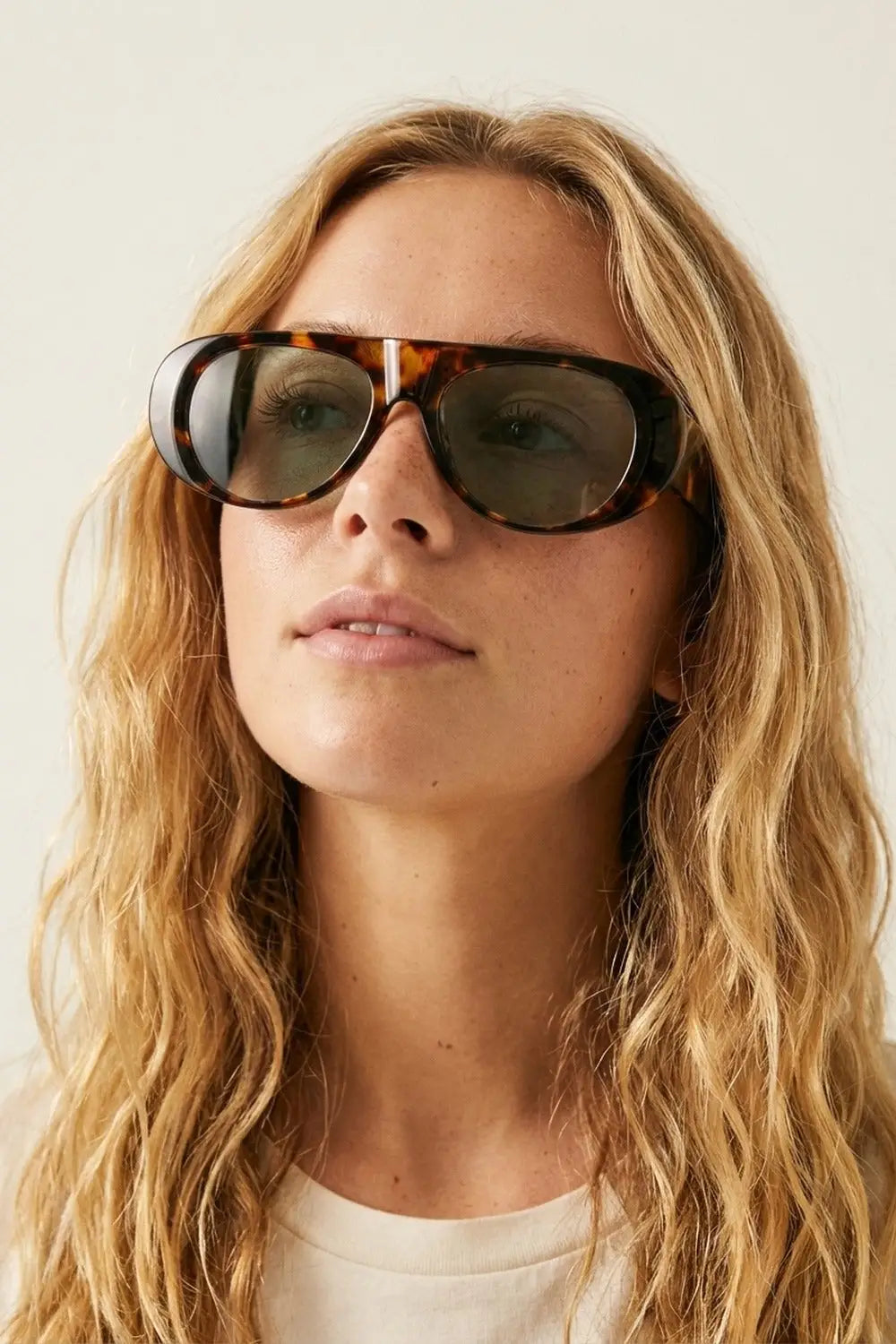 Tortoise Frame Wide Oval Sunglasses with Green Lens - BROWN / ONE - Sunglasses
