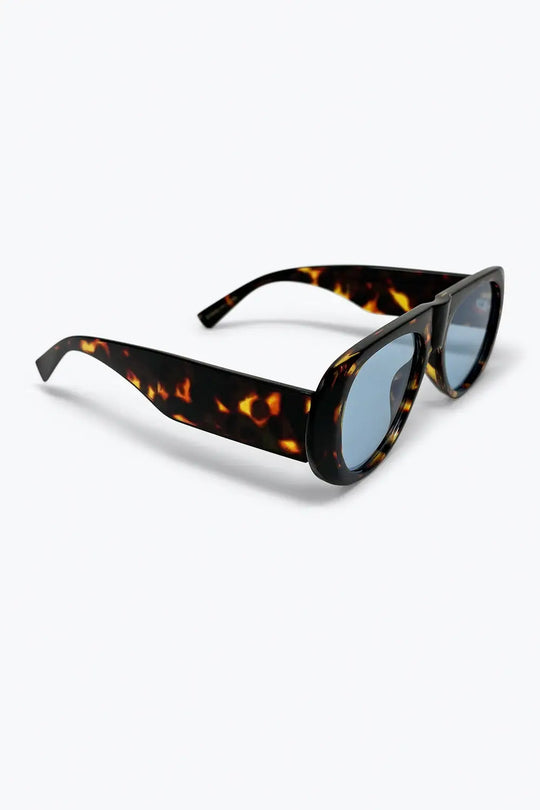 Tortoiseshell Round Frame Sunglasses with Blue Lenses - BROWN / ONE - Sunglasses