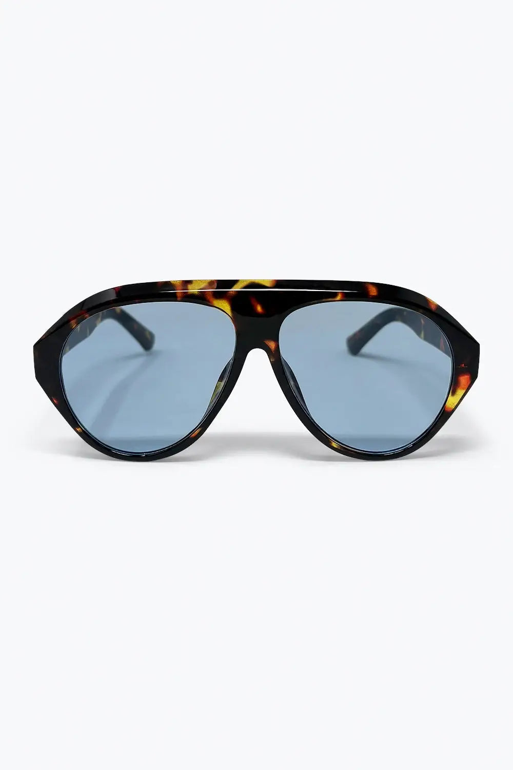 Tortoise Frame Blue Lens Oversized Sunglasses - BLUE / ONE - Sunglasses