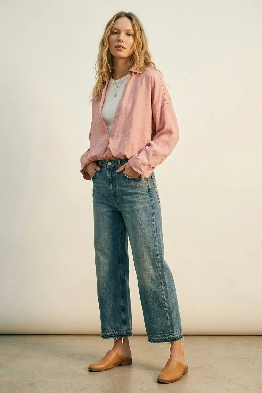Pink Relaxed Fit Lightweight Textured Shirt and white t-shirt inside - Shirts