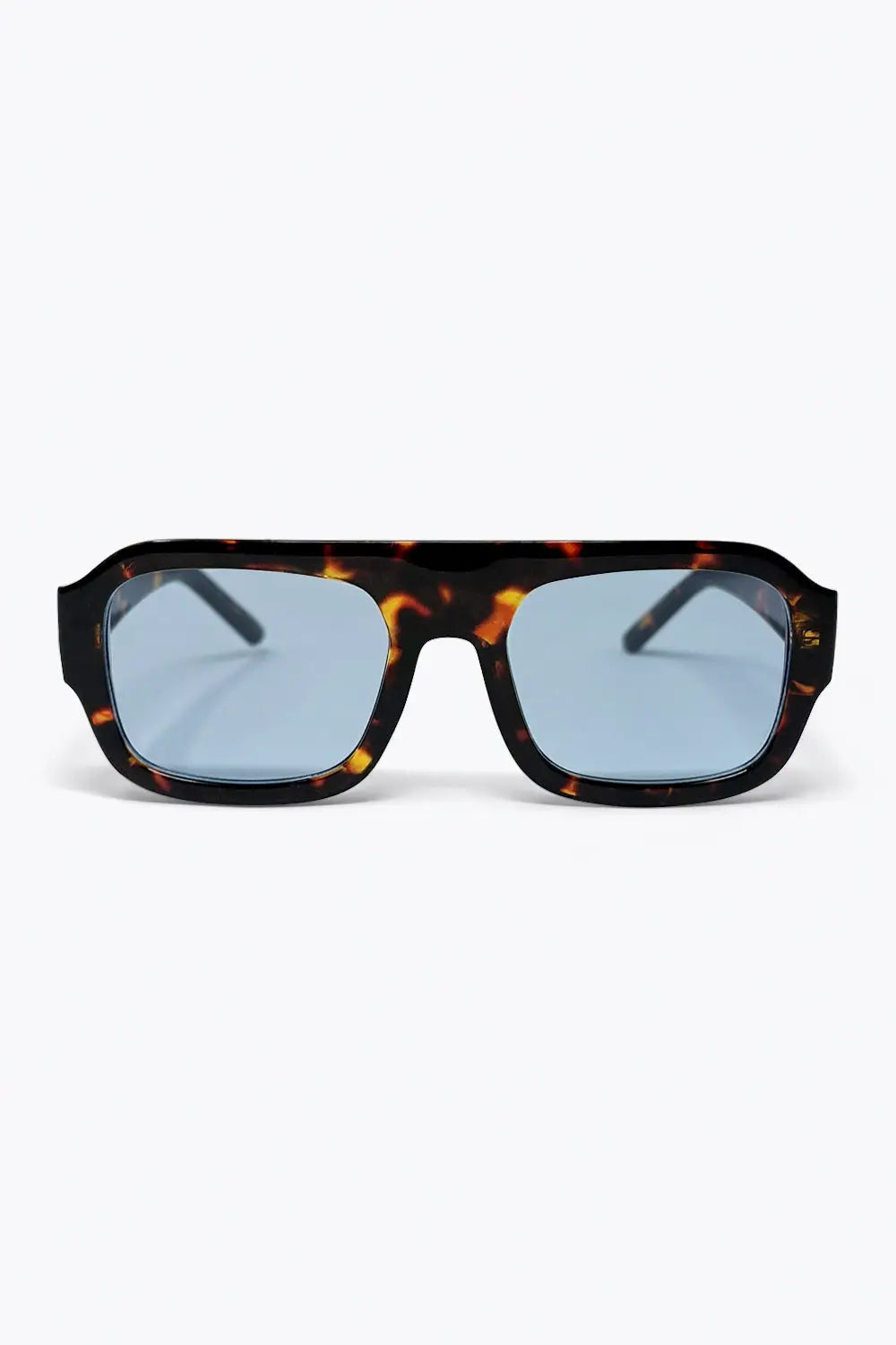 Tortoise Frame Blue Lens Square Sunglasses - BLUE / ONE - Sunglasses