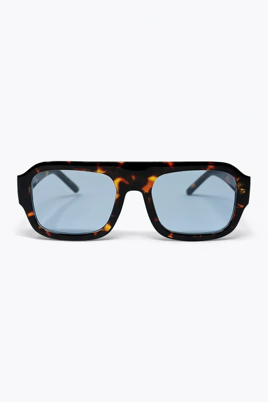 Tortoise Frame Blue Lens Square Sunglasses - BLUE / ONE - Sunglasses