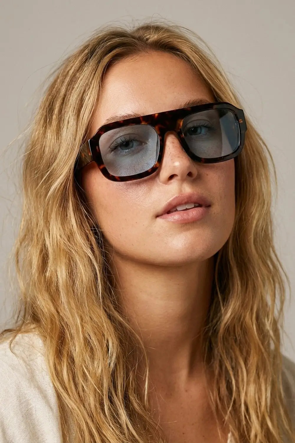 Tortoise Frame Blue Lens Square Sunglasses - BLUE / ONE - Sunglasses