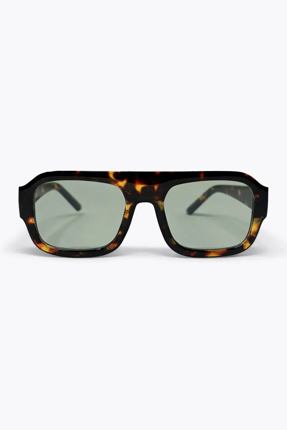Tortoise Square Frame Sunglasses with Green Tint - GREEN / ONE - Sunglasses