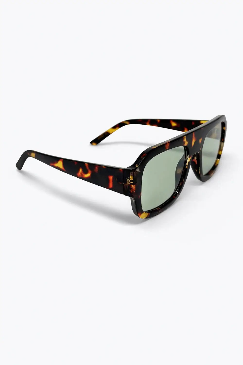 Tortoise Square Frame Sunglasses with Green Tint - GREEN / ONE - Sunglasses