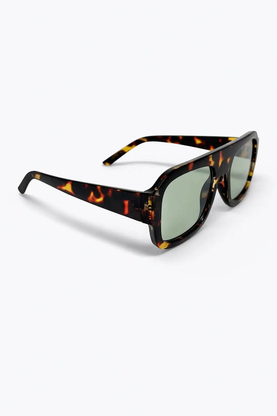 Tortoise Square Frame Sunglasses with Green Tint - GREEN / ONE - Sunglasses