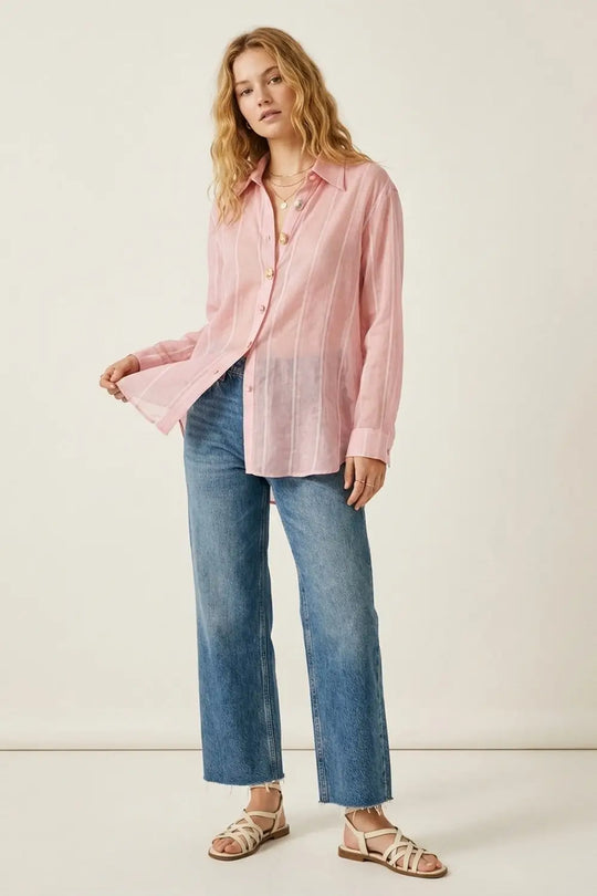 Pink Sheer shirt with Vintage Button-Up - Shirts