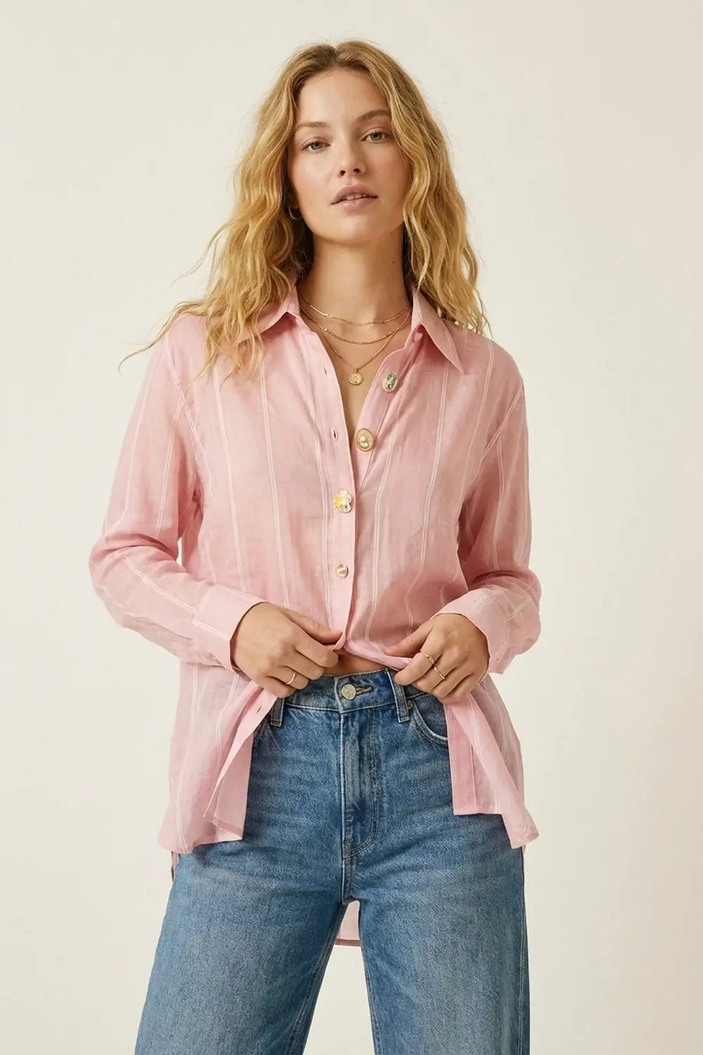 Pink Sheer shirt with Vintage Button-Up - Shirts