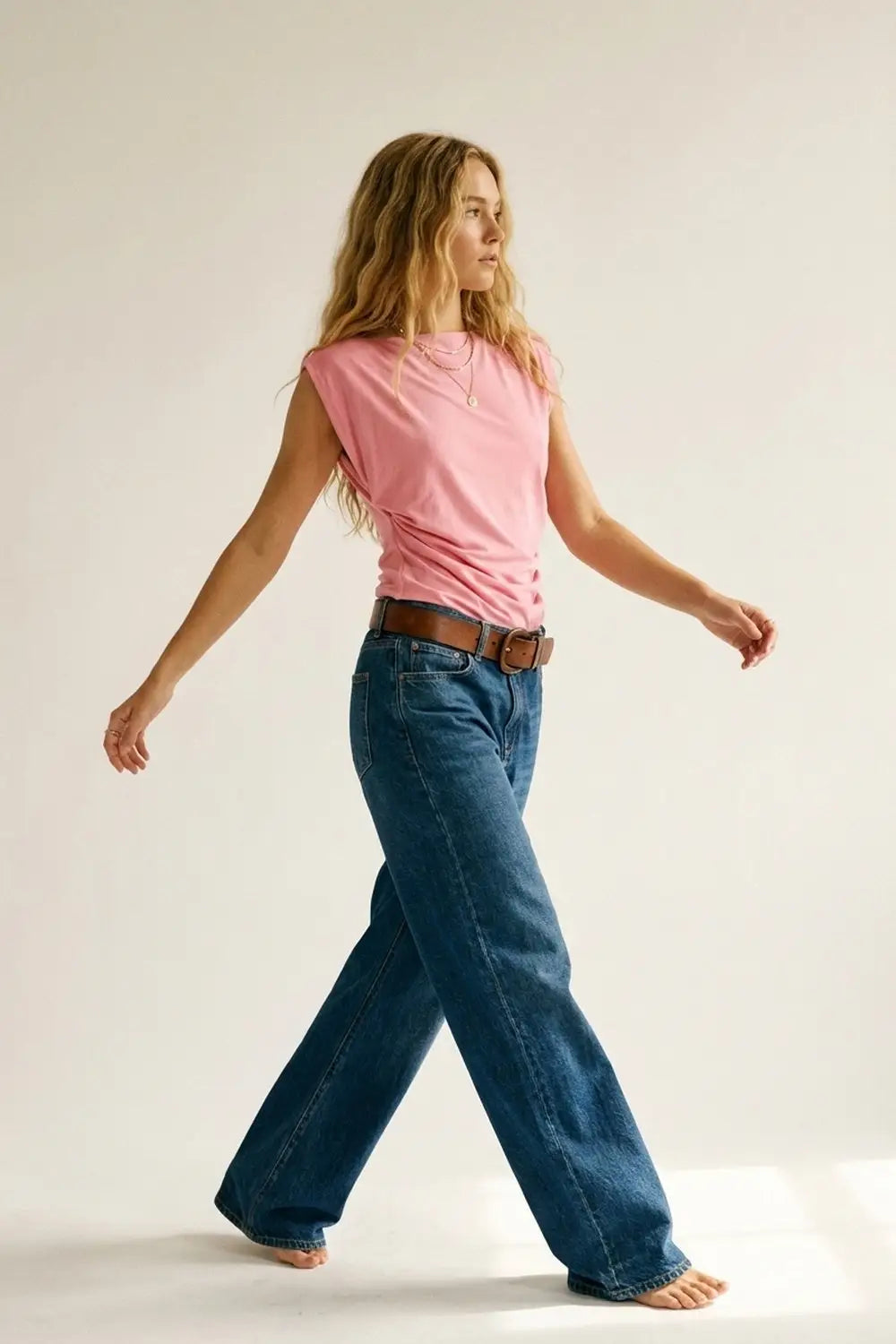 Pink Draped Sleeveless Asymmetric Top for Women - Tops