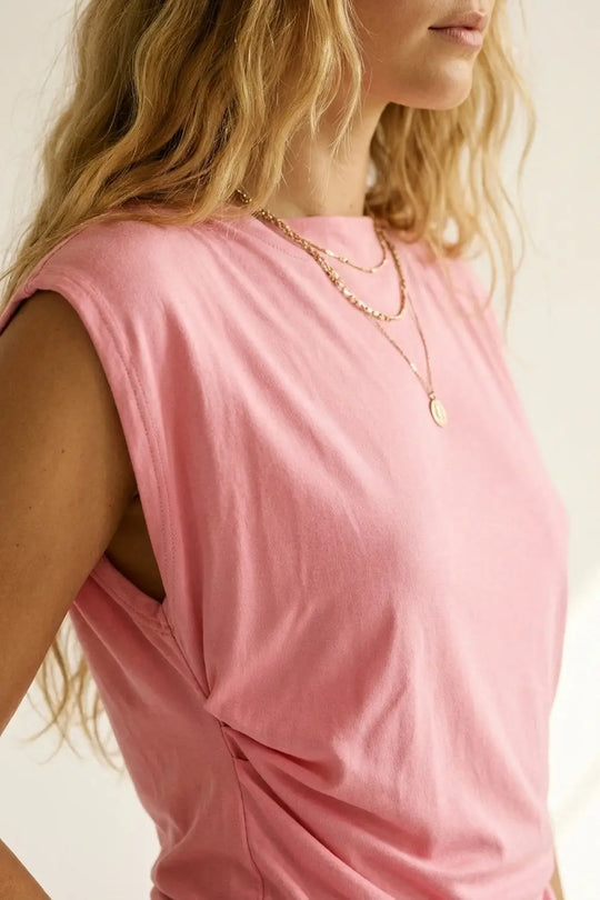 Pink Draped Sleeveless Asymmetric Top for Women - Tops