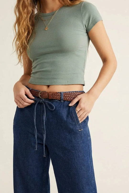 Trendy Wide-Leg Blue Denim Jeans with Tie