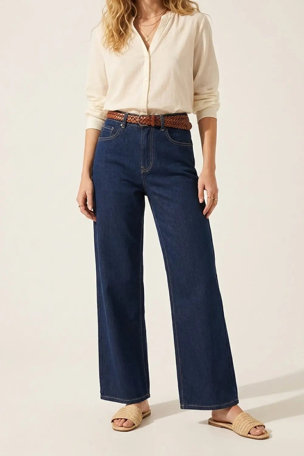 Blue Wide-Leg High-Rise Denim Jeans