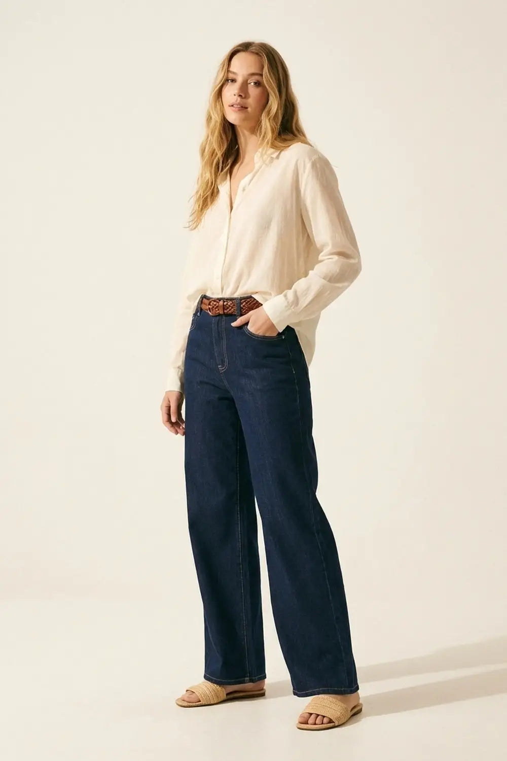 Blue Wide-Leg High-Rise Denim Jeans