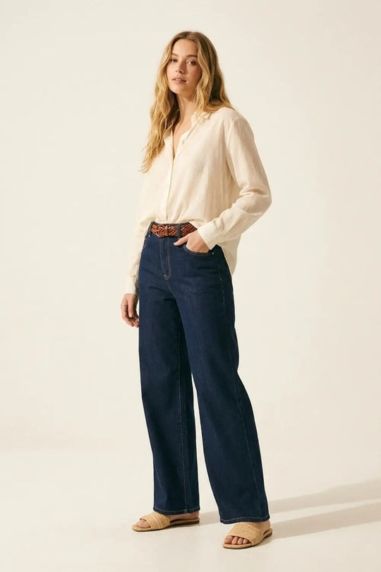 Blue Wide-Leg High-Rise Denim Jeans
