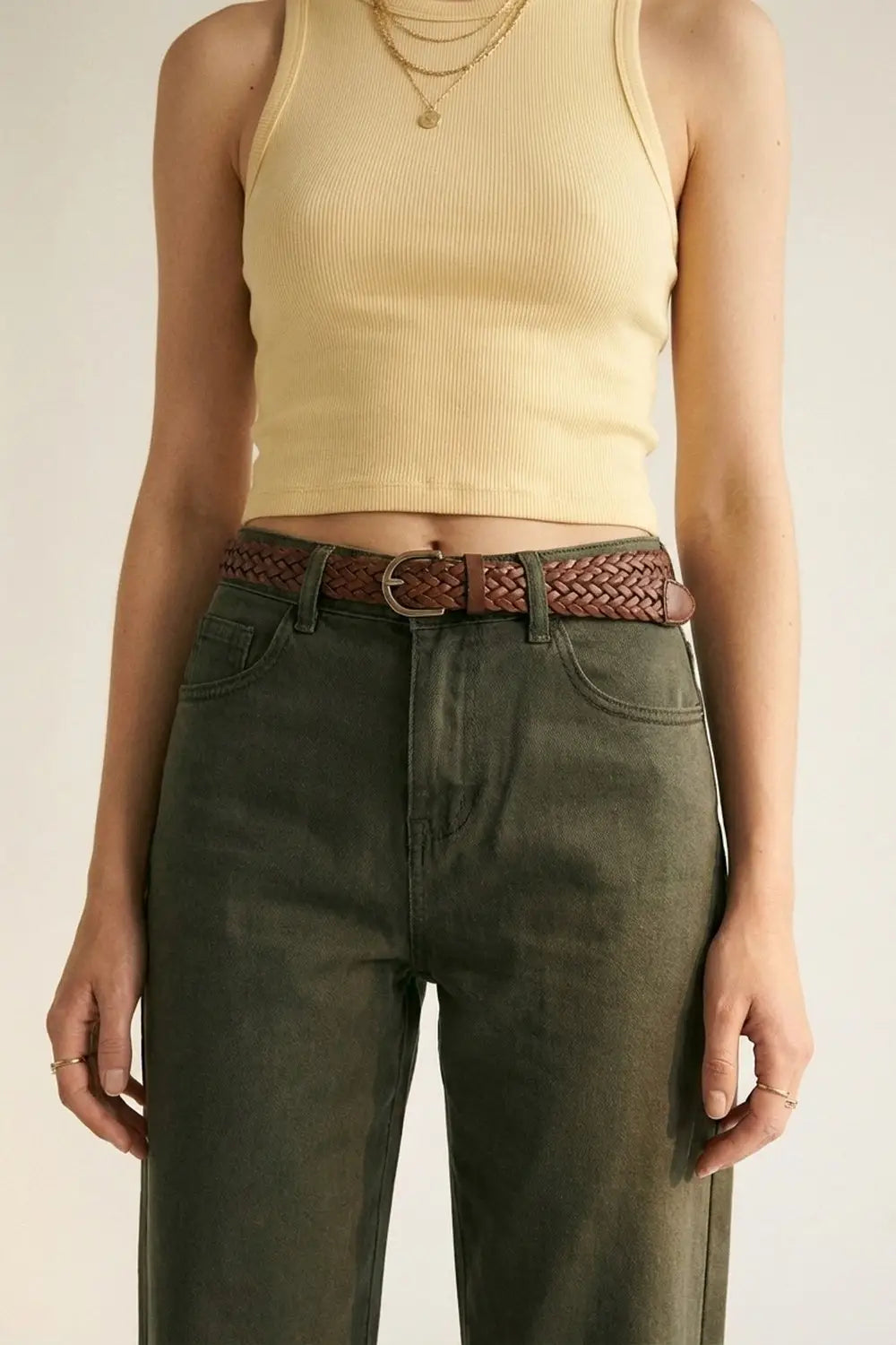 High-Rise Straight-Leg Denim Jeans in Khaki - Colored Jeans