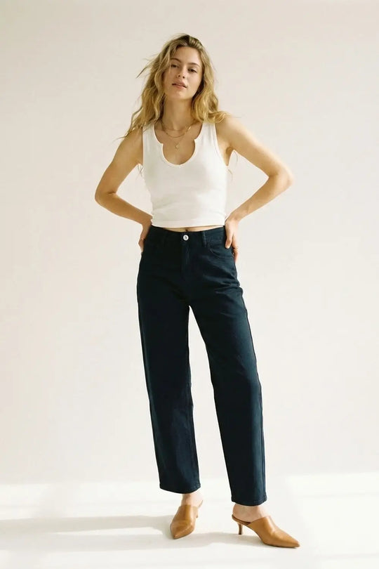 Comfortable stretch jeans with barrel leg in navy - Colored Jeans
