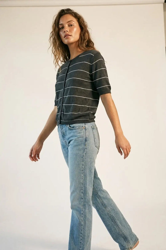 Striped Button-Up Lightweight Cardigan in black - BLACK / ONE - Cardigans