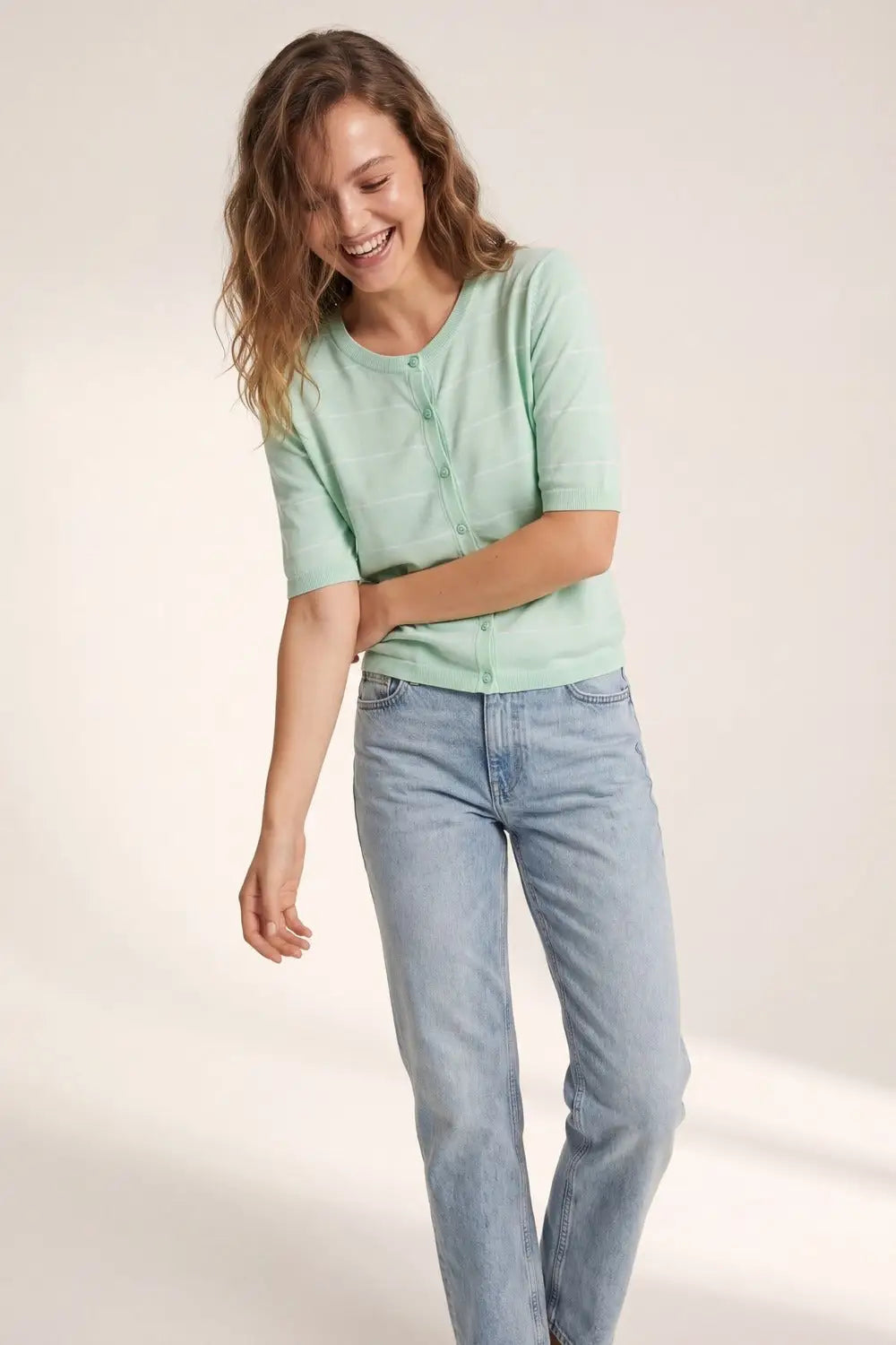Mint Green Fine Knit Button-Up Cardigan - GREEN / ONE - Cardigans