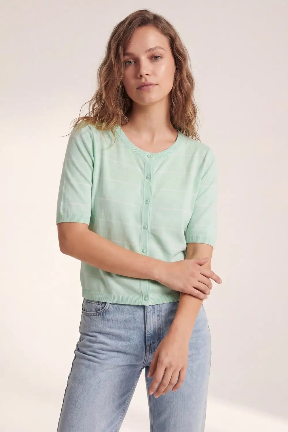 Mint Green Fine Knit Button-Up Cardigan - GREEN / ONE - Cardigans