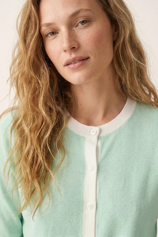Mint Green Contrast Trim Classic Button Cardigan - GREEN / ONE - Cardigans