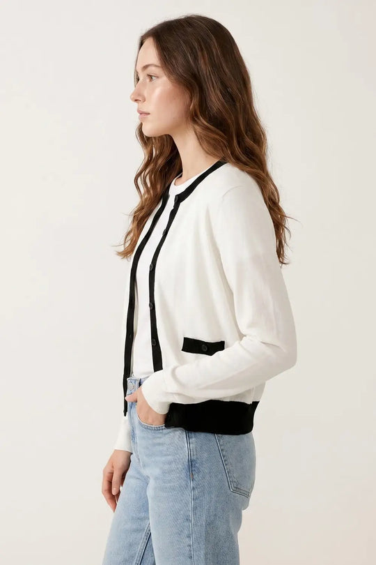 White with Black trim White Cardigan with Black Trim Detail - WHITE / ONE - Cardigans