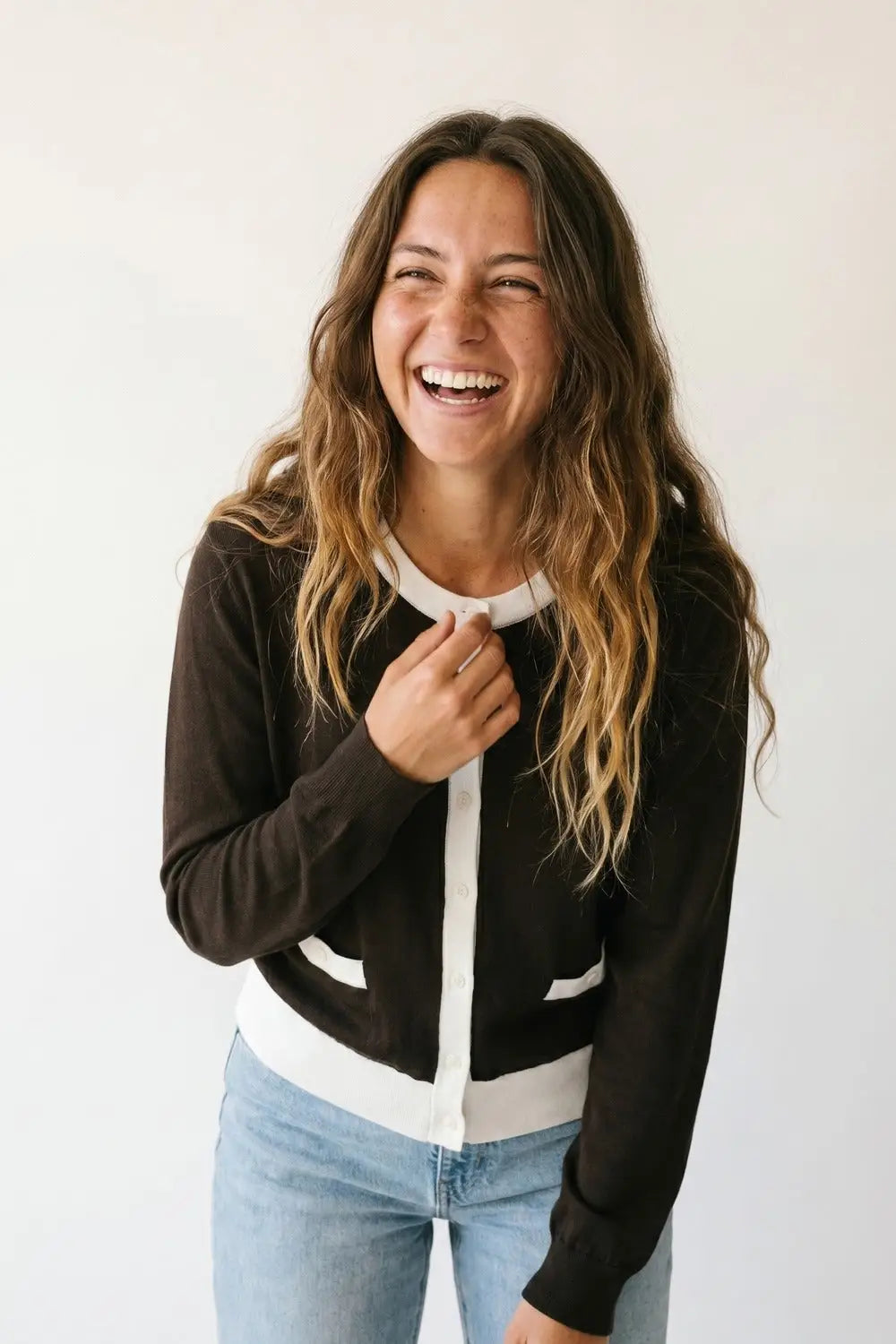 Brown Contrast Trim Button-Up Long Sleeve Cardigan - BROWN / ONE - Cardigans