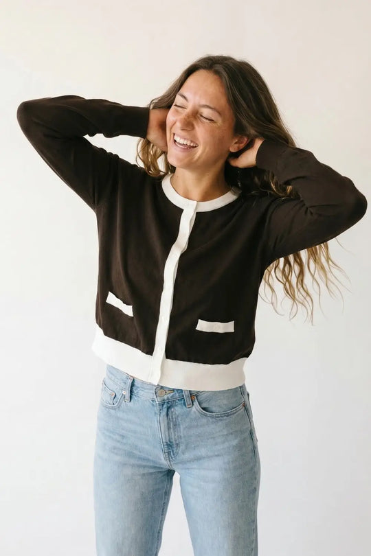 Brown Contrast Trim Button-Up Long Sleeve Cardigan - BROWN / ONE - Cardigans