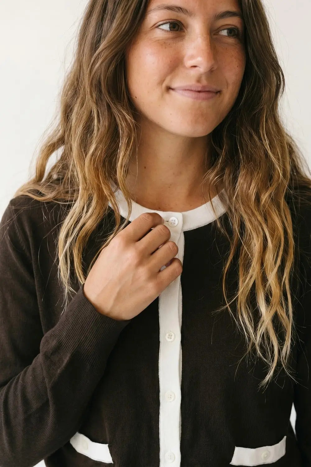 Brown Contrast Trim Button-Up Long Sleeve Cardigan - BROWN / ONE - Cardigans