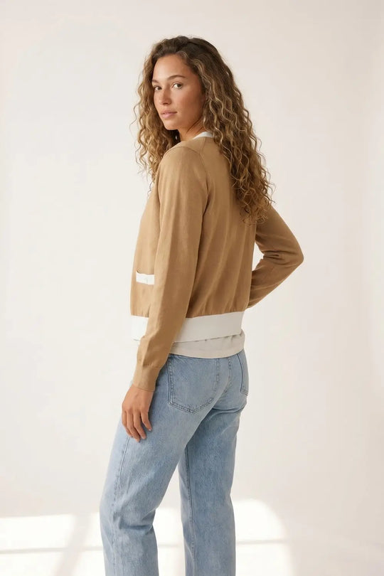 Contrast Trim Classic Button Cardigan in camel - CAMEL / ONE - Cardigans