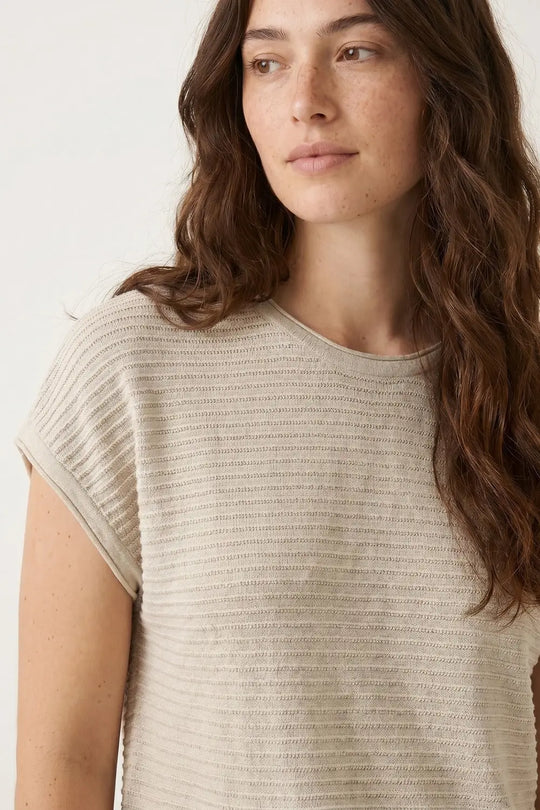 Beige Ribbed open Knit Relaxed Fit Short Sleeve sweater - BEIGE / ONE - Sweaters