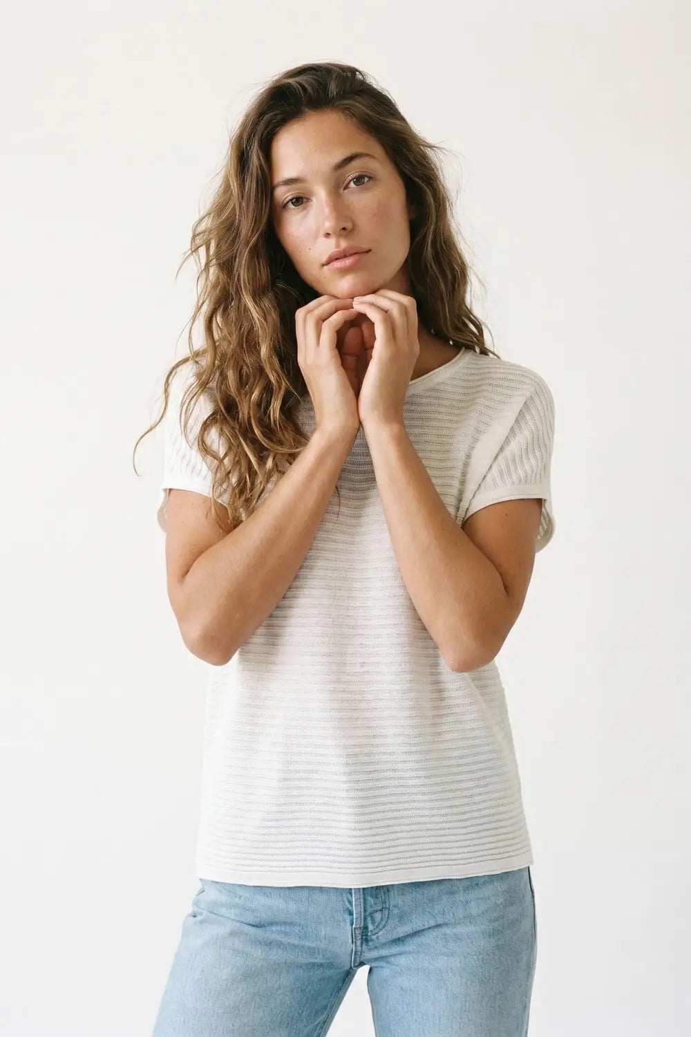 White Striped knitted boat Neck sweater - WHITE / ONE - Sweaters