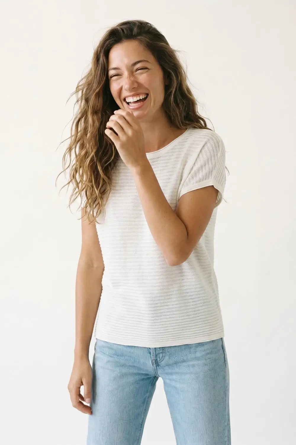 White Striped knitted boat Neck sweater - WHITE / ONE - Sweaters