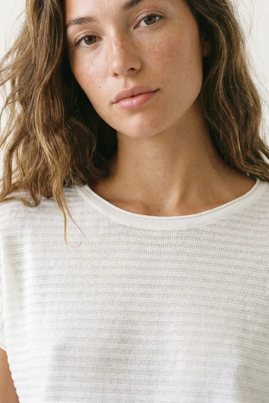 White Striped knitted boat Neck sweater - WHITE / ONE - Sweaters