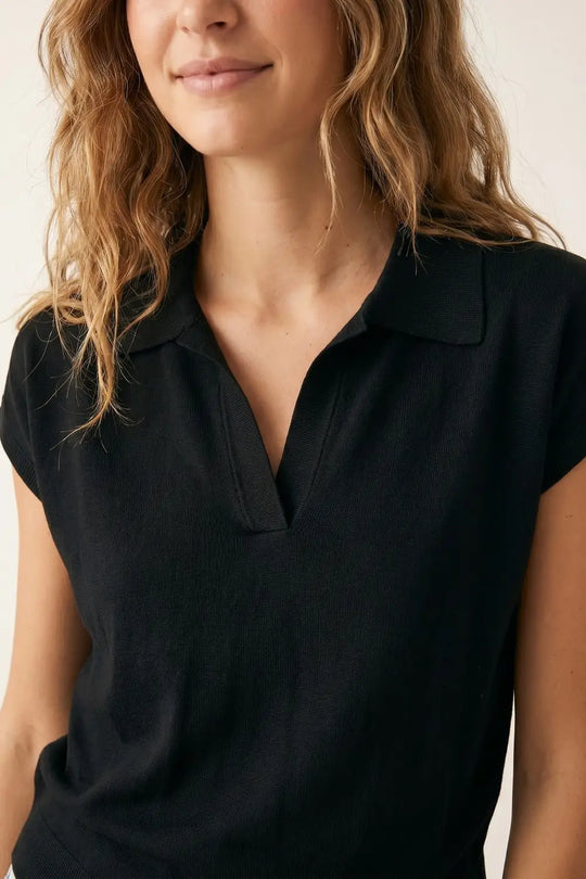 fine Knit Short Sleeve Polo in black color - BLACK / ONE - Polos