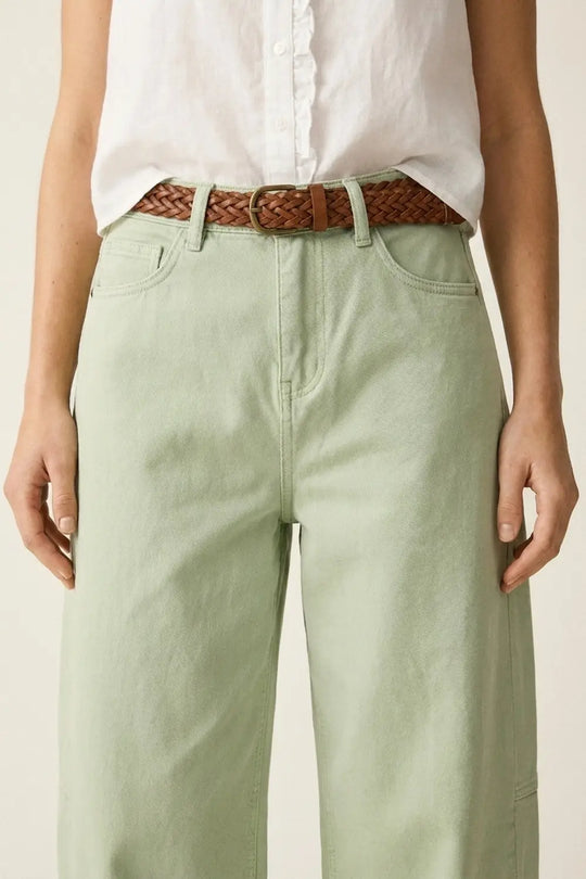 Light Green Wide-Leg Cotton Casual Pants in Barrel Style - Colored Jeans