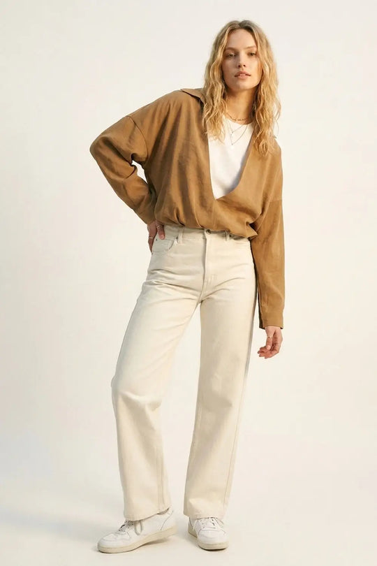 Camel Lightweight Textured Shirt and white t-shirt inside - Shirts