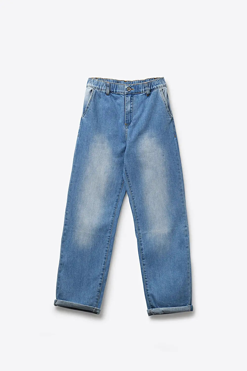 Relaxed Fit Light Wash Elastic Waist Denim Jeans