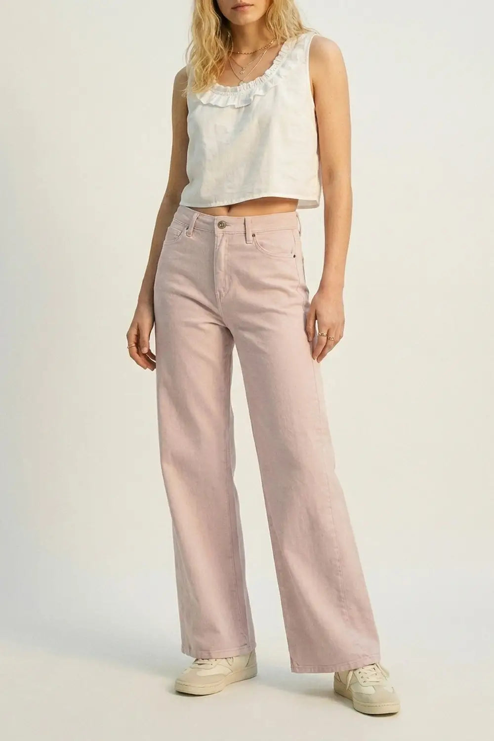 Light Pink Wide-Leg Pants with lightweight Twill - Colored Jeans