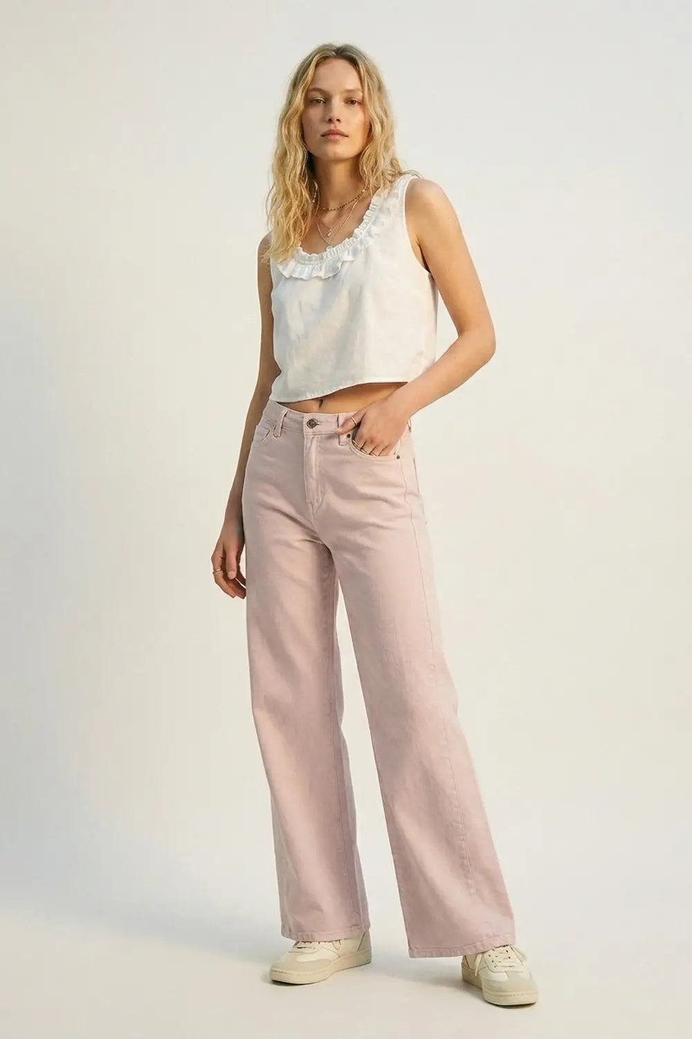 Light Pink Wide-Leg Pants with lightweight Twill - Colored Jeans
