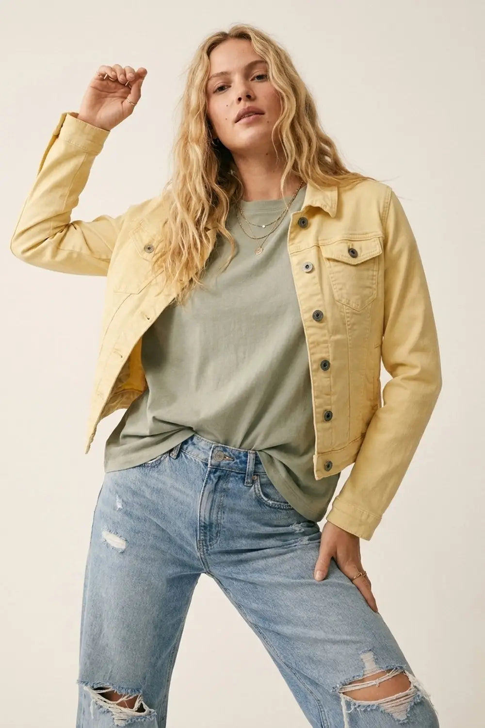 Butter Yellow Denim Jacket with Button-Front - Jackets