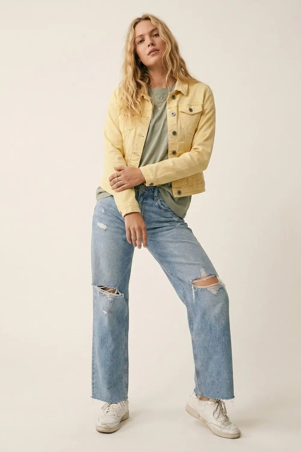 Butter Yellow Denim Jacket with Button-Front - Jackets